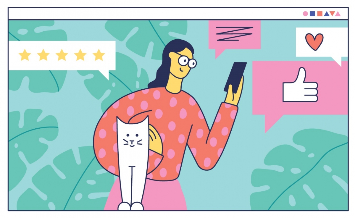 Illustration of a woman checking social media notifications on her phone