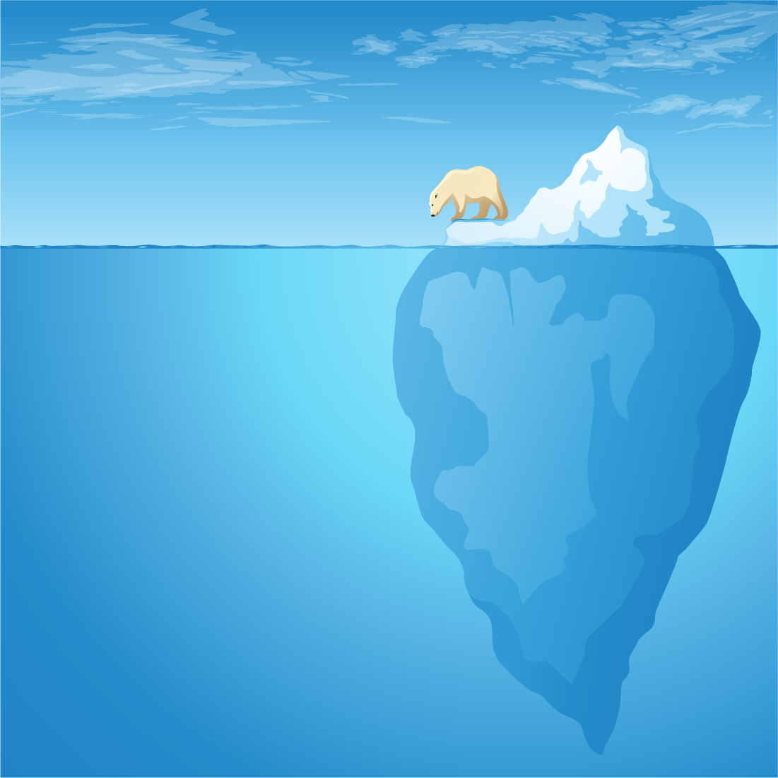 Illustration of a polar bear sitting on the tip of the iceberg.