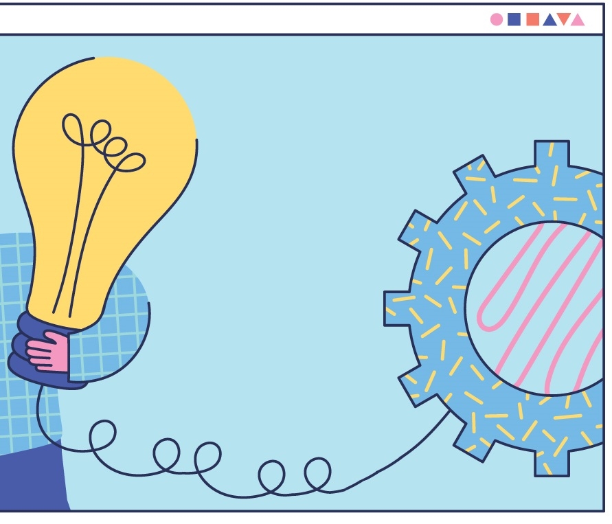 Illustration of lightbulb and a cog wheel